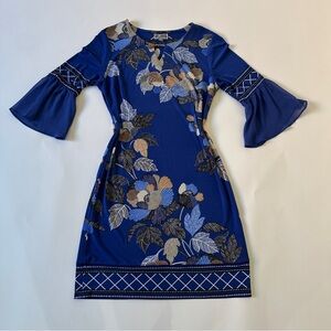 JM Collection Blue Floral Bell Sleeve Dress
